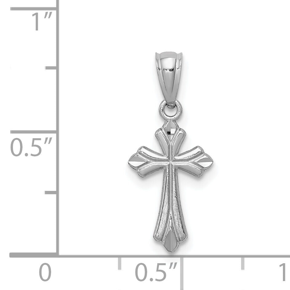 14k White Gold Budded Cross Charm-REL126