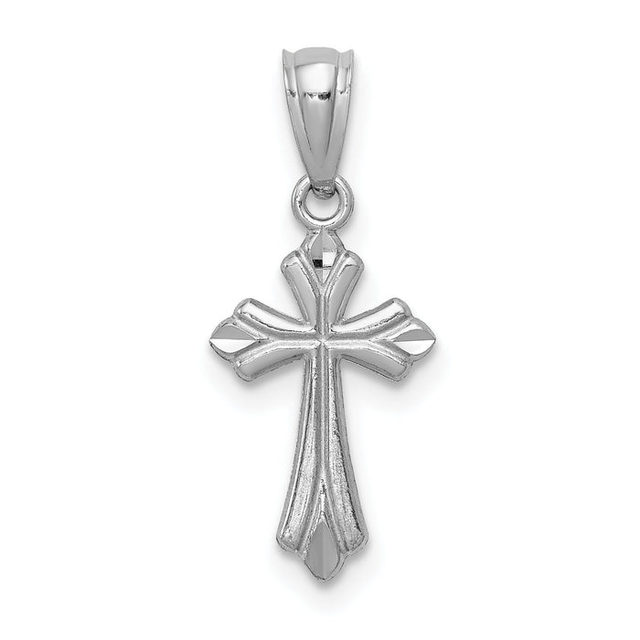 14k White Gold Budded Cross Charm-REL126