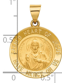14k Sacred Heart of Jesus Medal Hollow Round Pendant-REL129