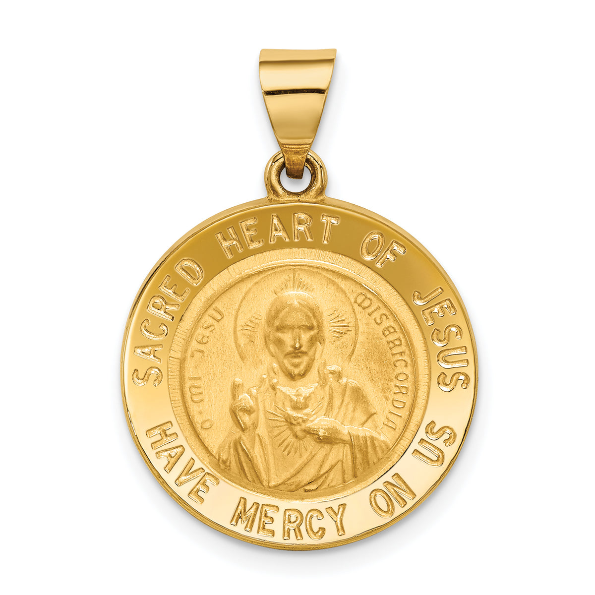 14k Sacred Heart of Jesus Medal Hollow Round Pendant-REL129