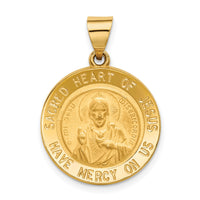 14k Sacred Heart of Jesus Medal Hollow Round Pendant-REL129