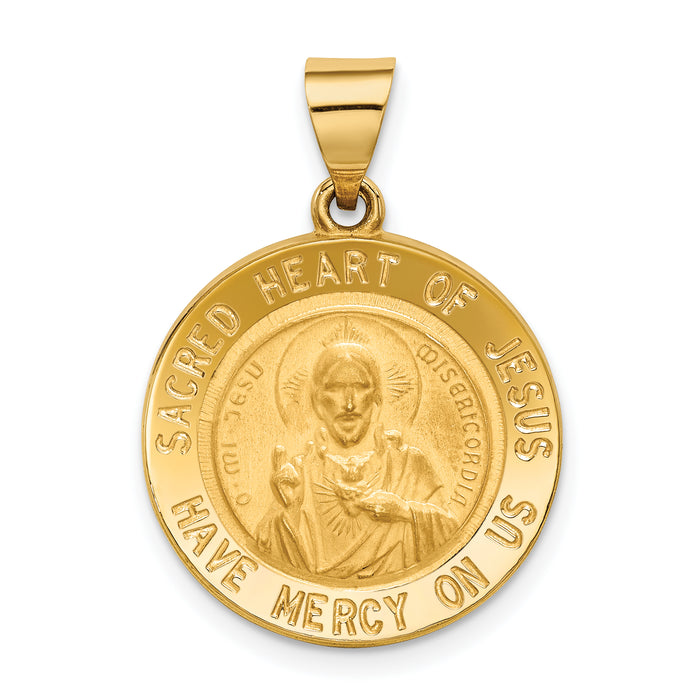 14k Sacred Heart of Jesus Medal Hollow Round Pendant-REL129