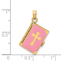 14K 3D Pink Enameled Lord's Prayer Bible Pendant-REL154