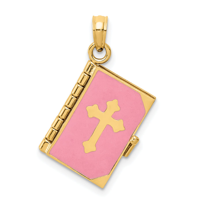 14K 3D Pink Enameled Lord's Prayer Bible Pendant-REL154