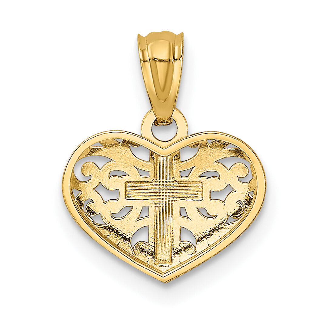 14k w/Rhodium Cross in Heart Pendant-REL158