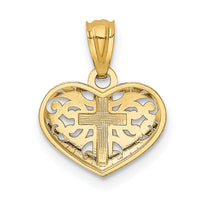 14k w/Rhodium Cross in Heart Pendant-REL158