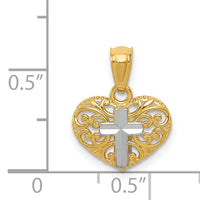 14k w/Rhodium Cross in Heart Pendant-REL158