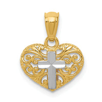 14k w/Rhodium Cross in Heart Pendant-REL158
