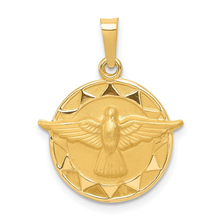 14k Holy Spirit Medal Hollow Round Pendant-REL159