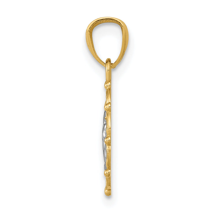 14k w/Rhodium Framed Cherub Pendant-REL163