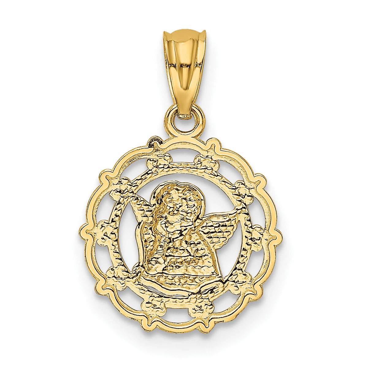 14k w/Rhodium Framed Cherub Pendant-REL163