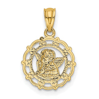 14k w/Rhodium Framed Cherub Pendant-REL163
