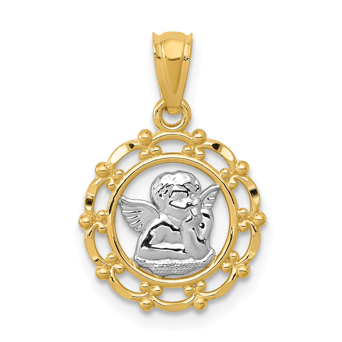 14k w/Rhodium Framed Cherub Pendant-REL163