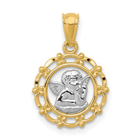 14k w/Rhodium Framed Cherub Pendant-REL163