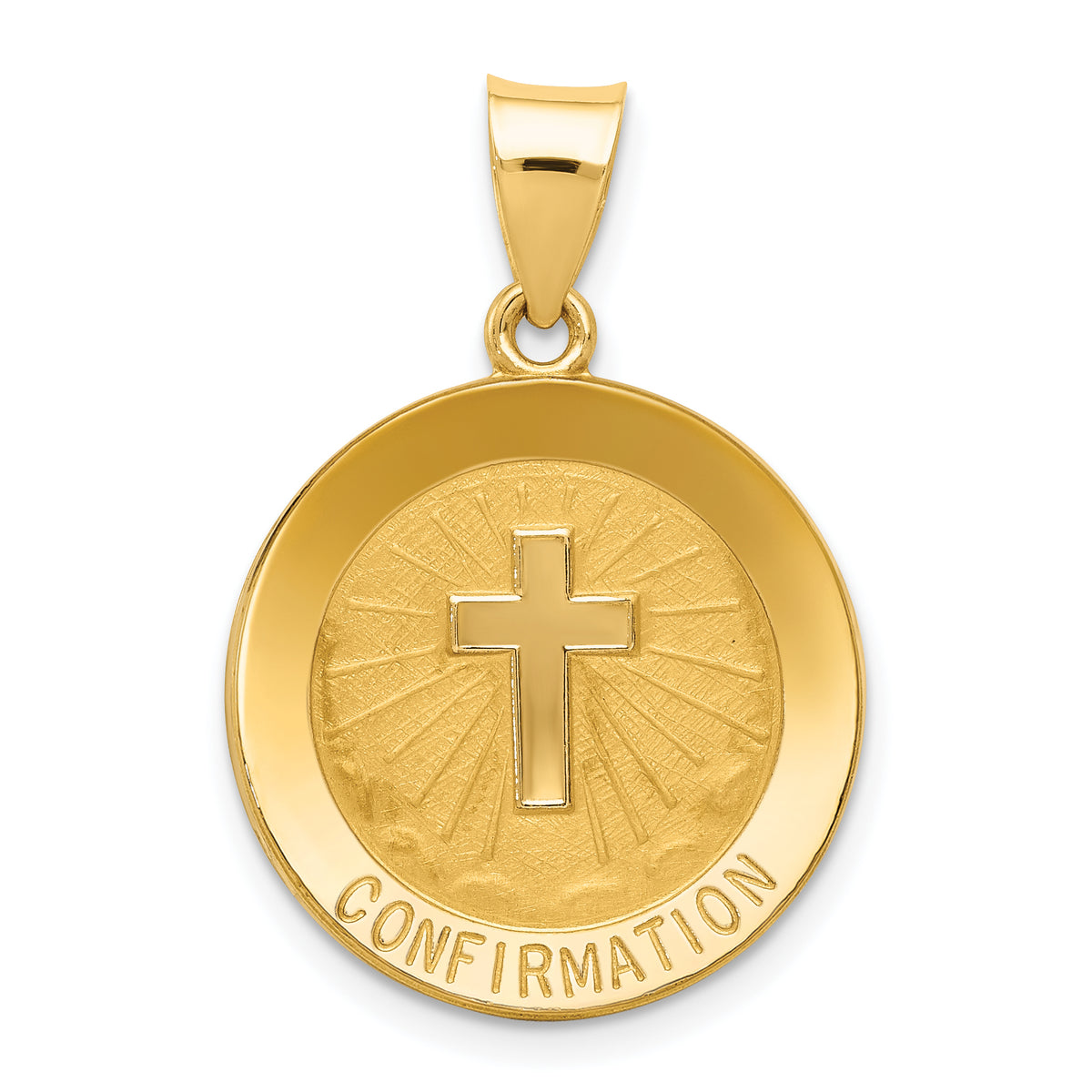 14k Confirmation Medal Hollow Round Pendant-REL170