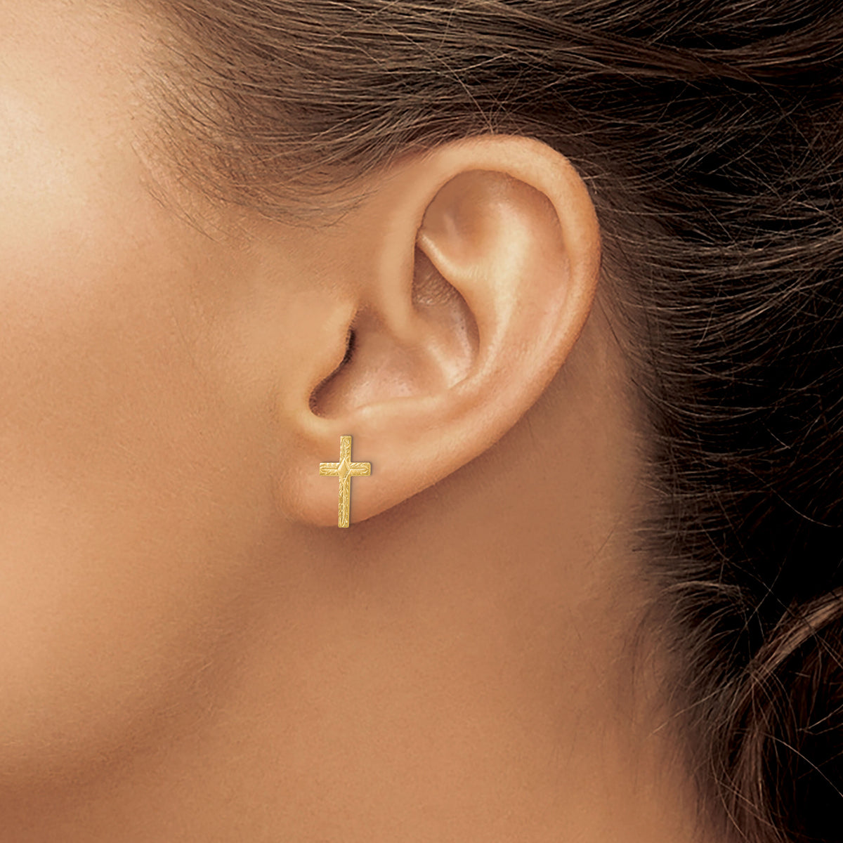14k Polished & Textured Cross Earrings-REL171