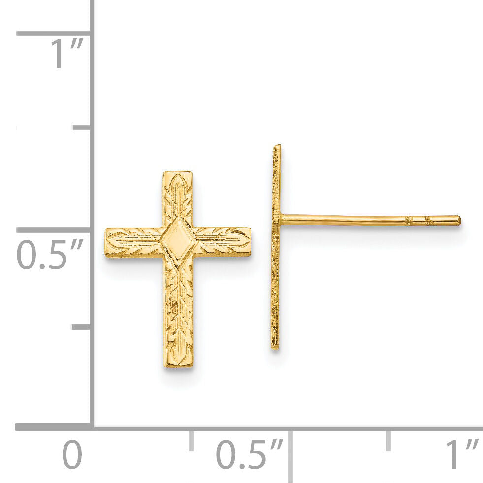 14k Polished & Textured Cross Earrings-REL171