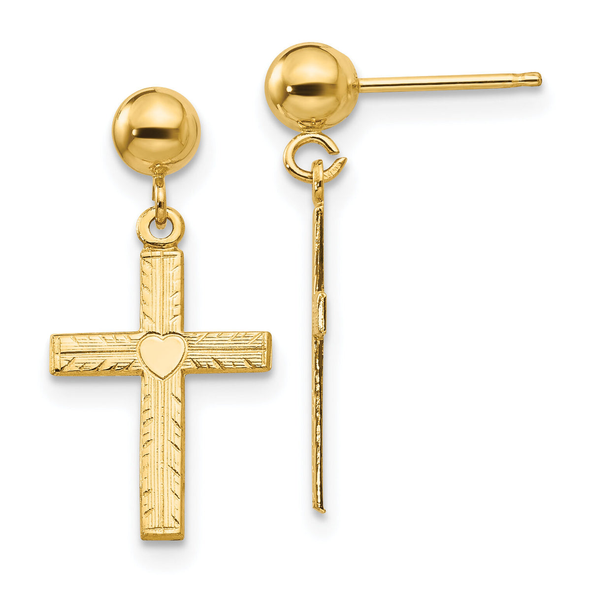14k Polished & Satin Cross Dangle Earrings-REL173