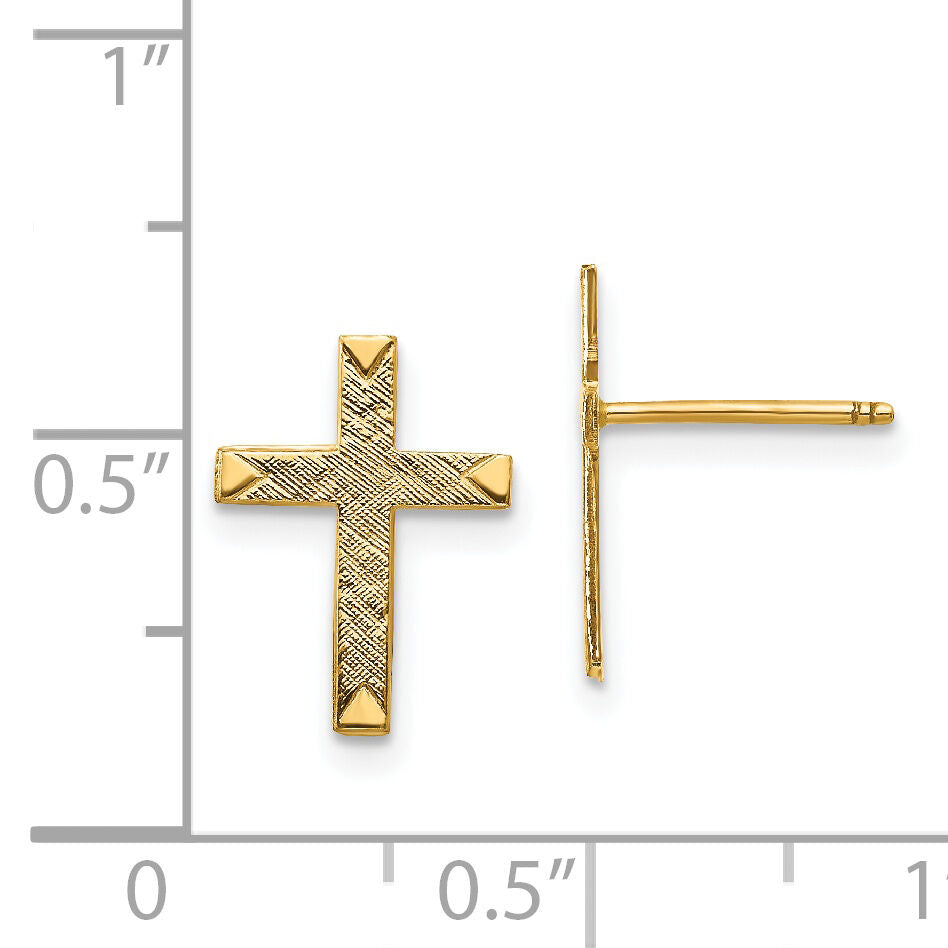 14k Brushed Finish Cross Earrings-REL174