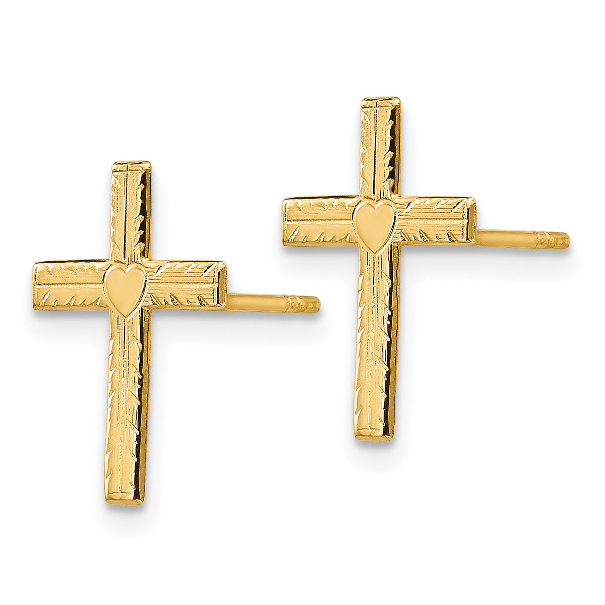 14k Polished & Satin Heart Cross Earrings-REL175