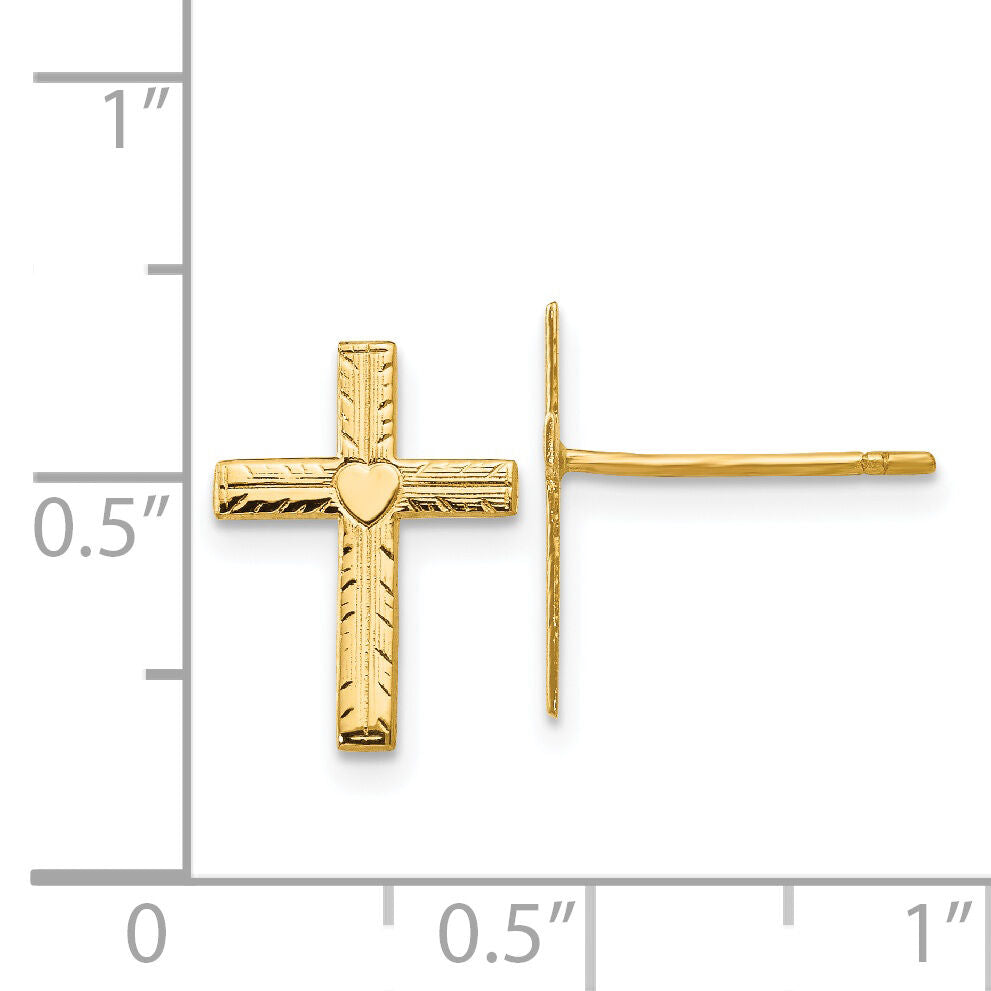 14k Polished & Satin Heart Cross Earrings-REL175