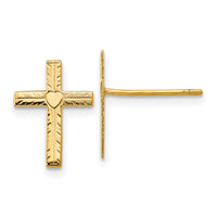 14k Polished & Satin Heart Cross Earrings-REL175