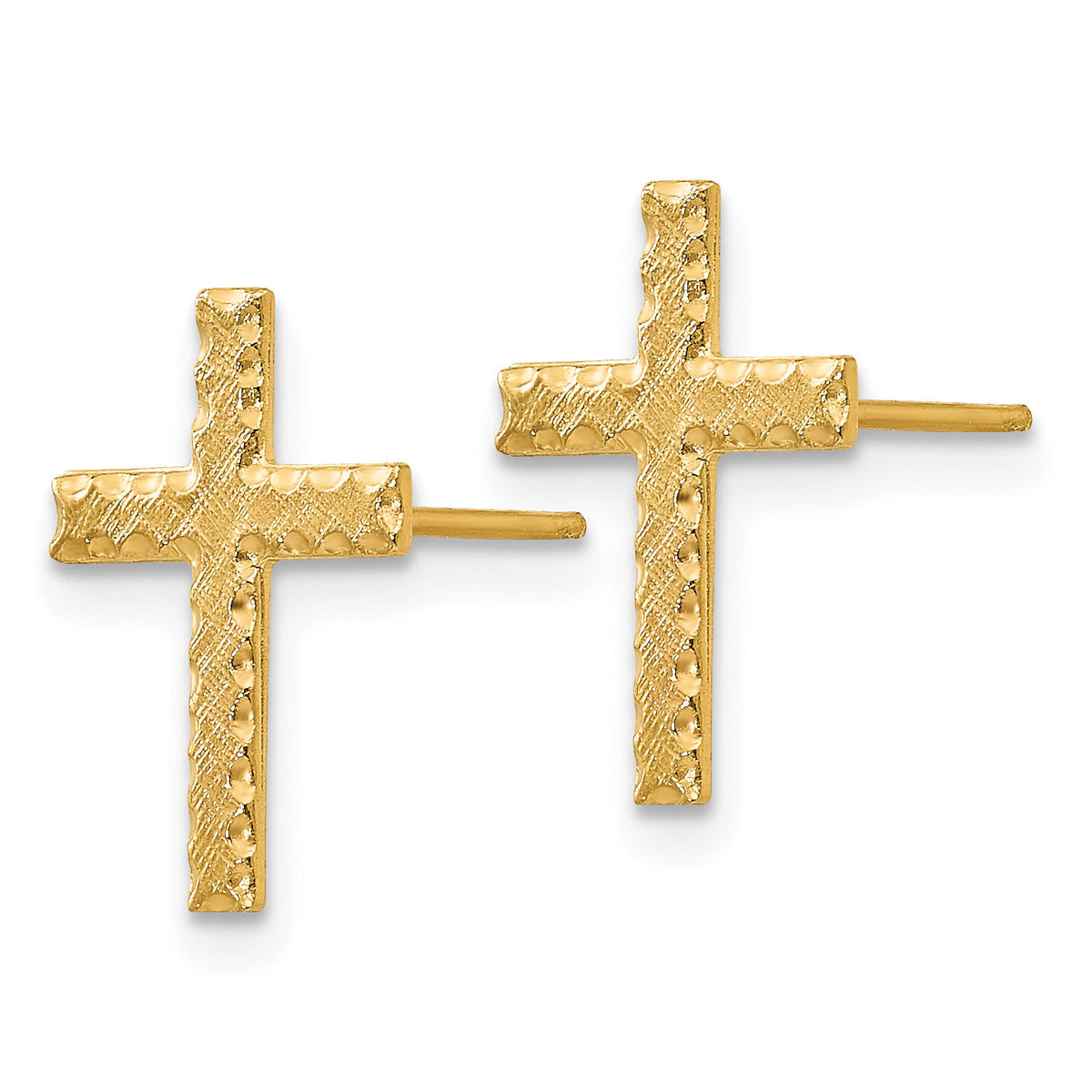 14k Brushed Finish Cross Earrings-REL176