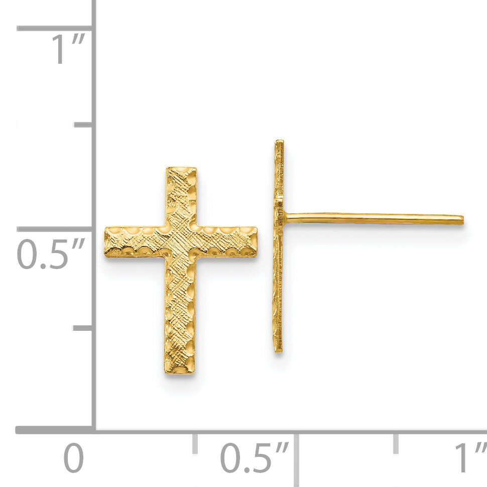 14k Brushed Finish Cross Earrings-REL176