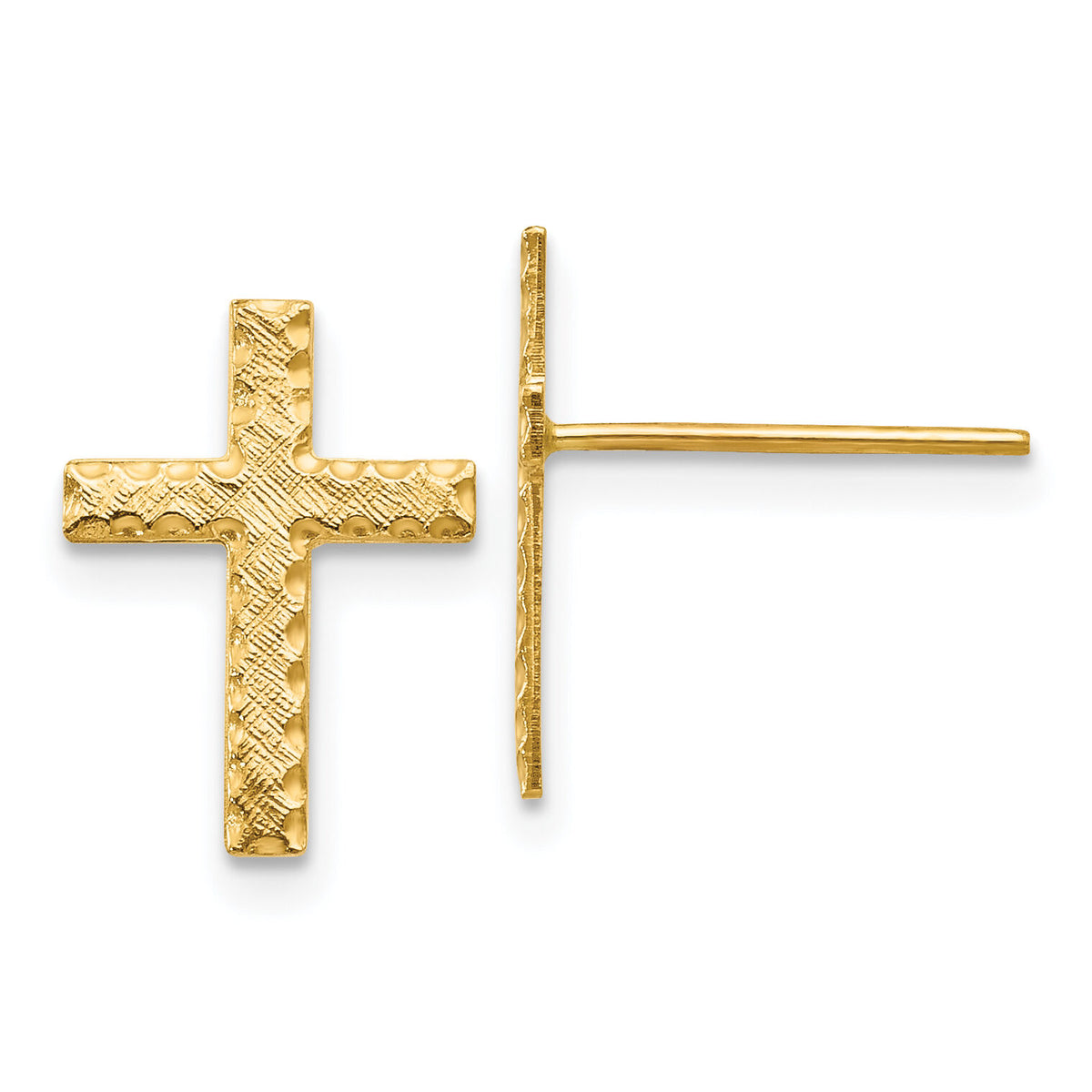 14k Brushed Finish Cross Earrings-REL176