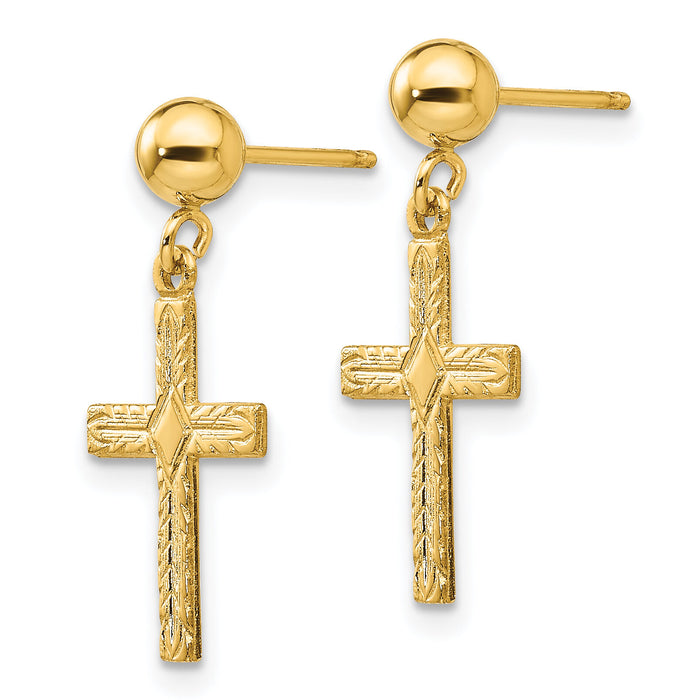 14k Polished & Textured Cross Earrings-REL177