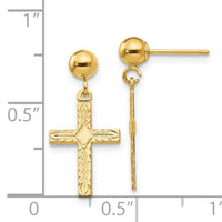 14k Polished & Textured Cross Earrings-REL177