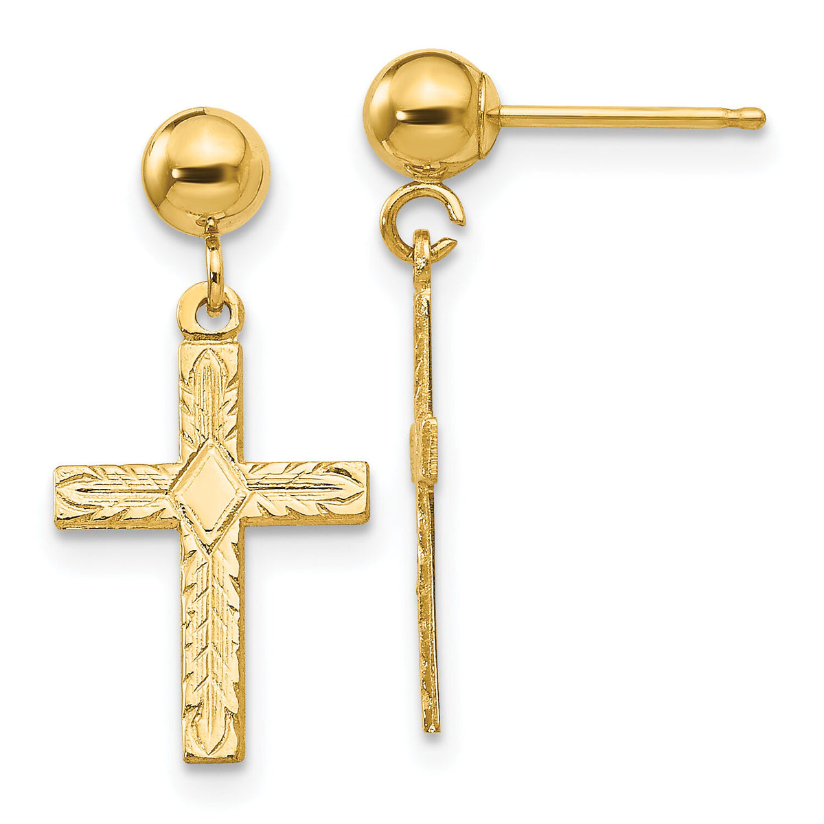 14k Polished & Textured Cross Earrings-REL177