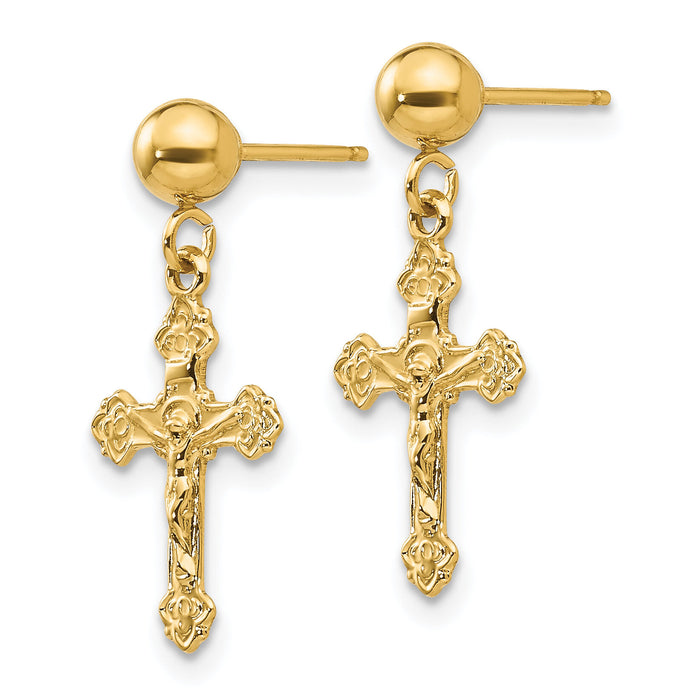14k Polished Crucifix Post Earrings-REL179