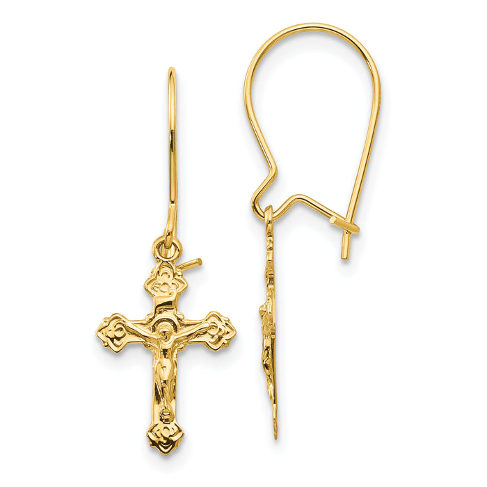 14k Polished Crucifix Earrings-REL183