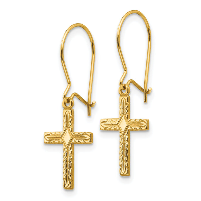 14k Polished & Satin Cross Earrings-REL185