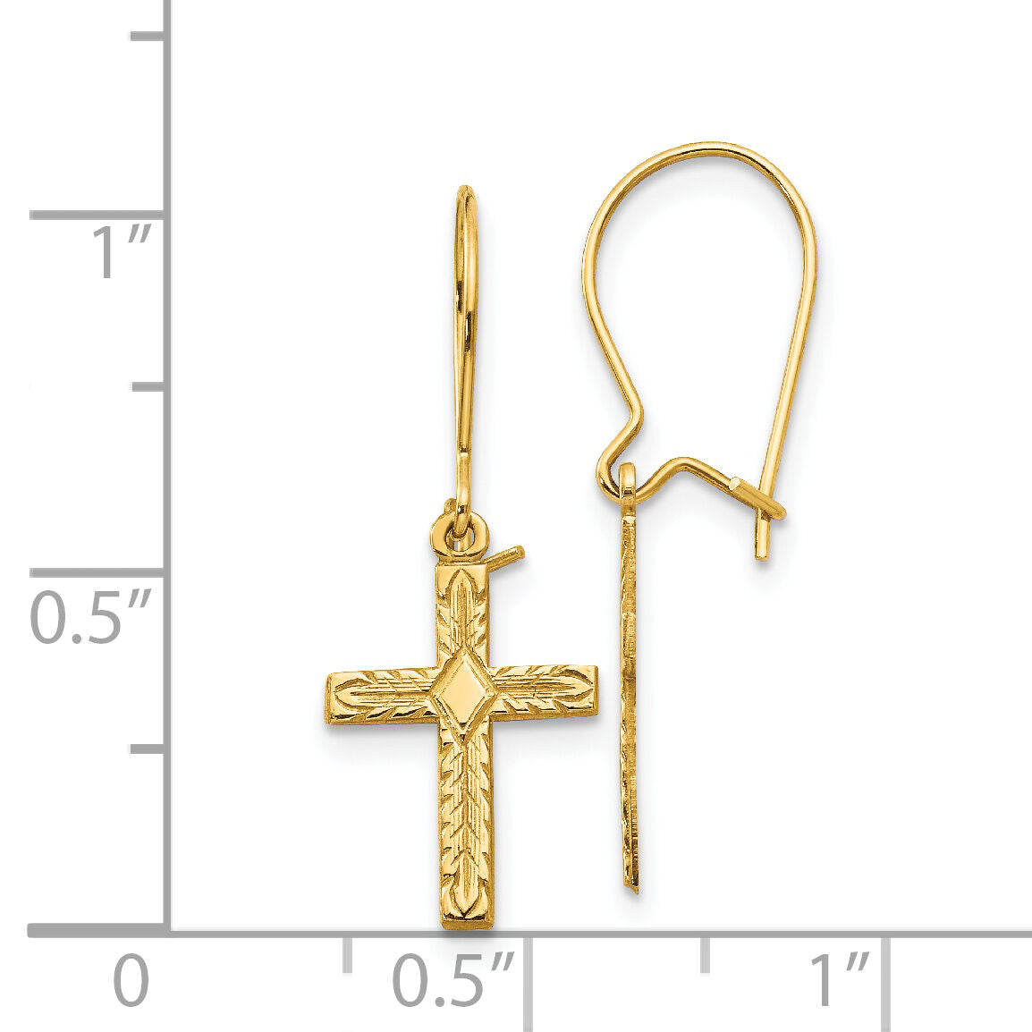 14k Polished & Satin Cross Earrings-REL185