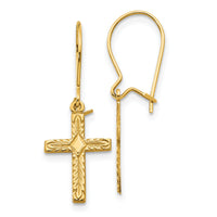 14k Polished & Satin Cross Earrings-REL185