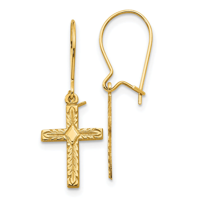 14k Polished & Satin Cross Earrings-REL185