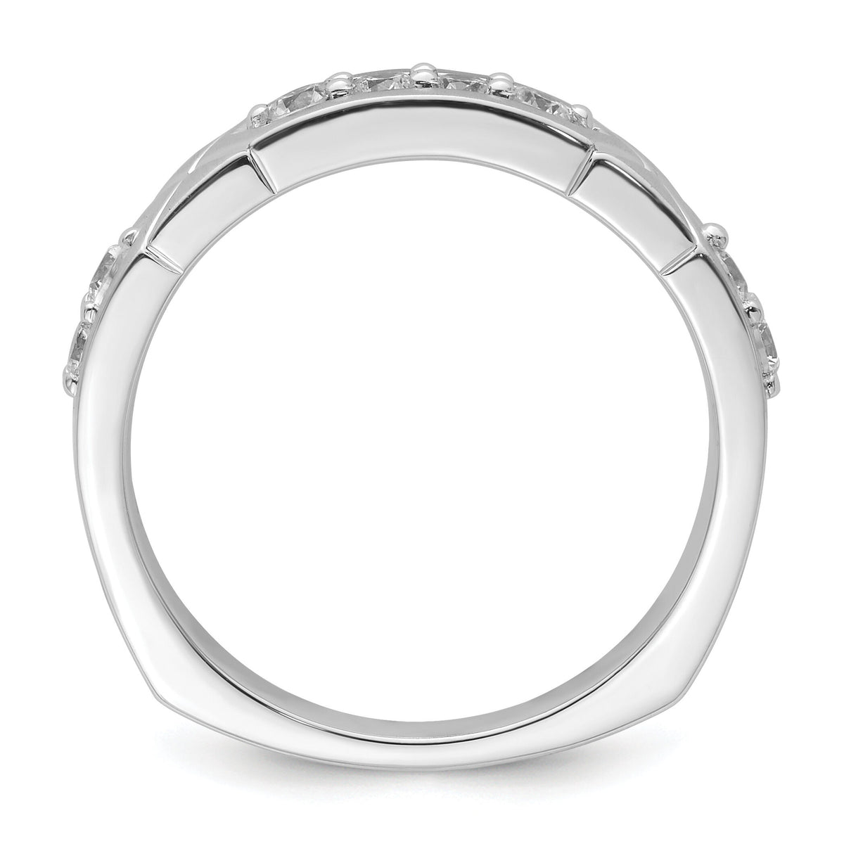 14k White Gold Polished & Satin Grooved Diamond Mens Wedding Band-RM10113B