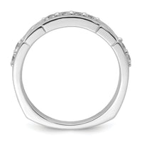 14k White Gold Polished & Satin Grooved Diamond Mens Wedding Band-RM10113B