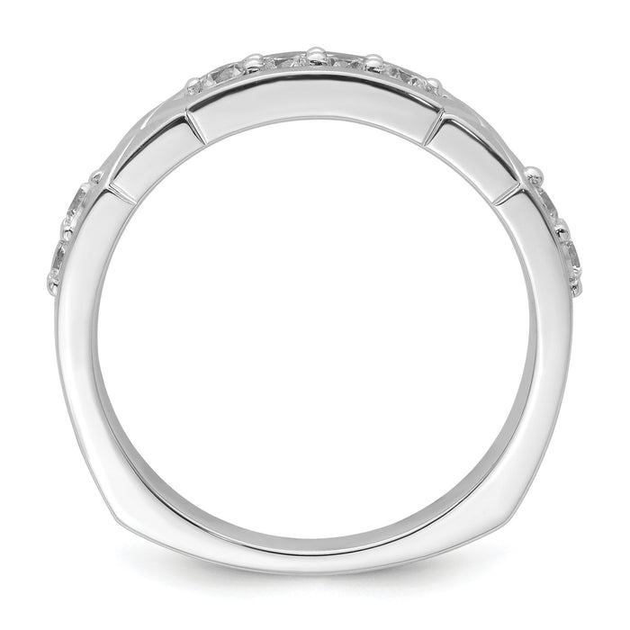 14k White Gold Polished & Satin Grooved Diamond Mens Wedding Band-RM10113B