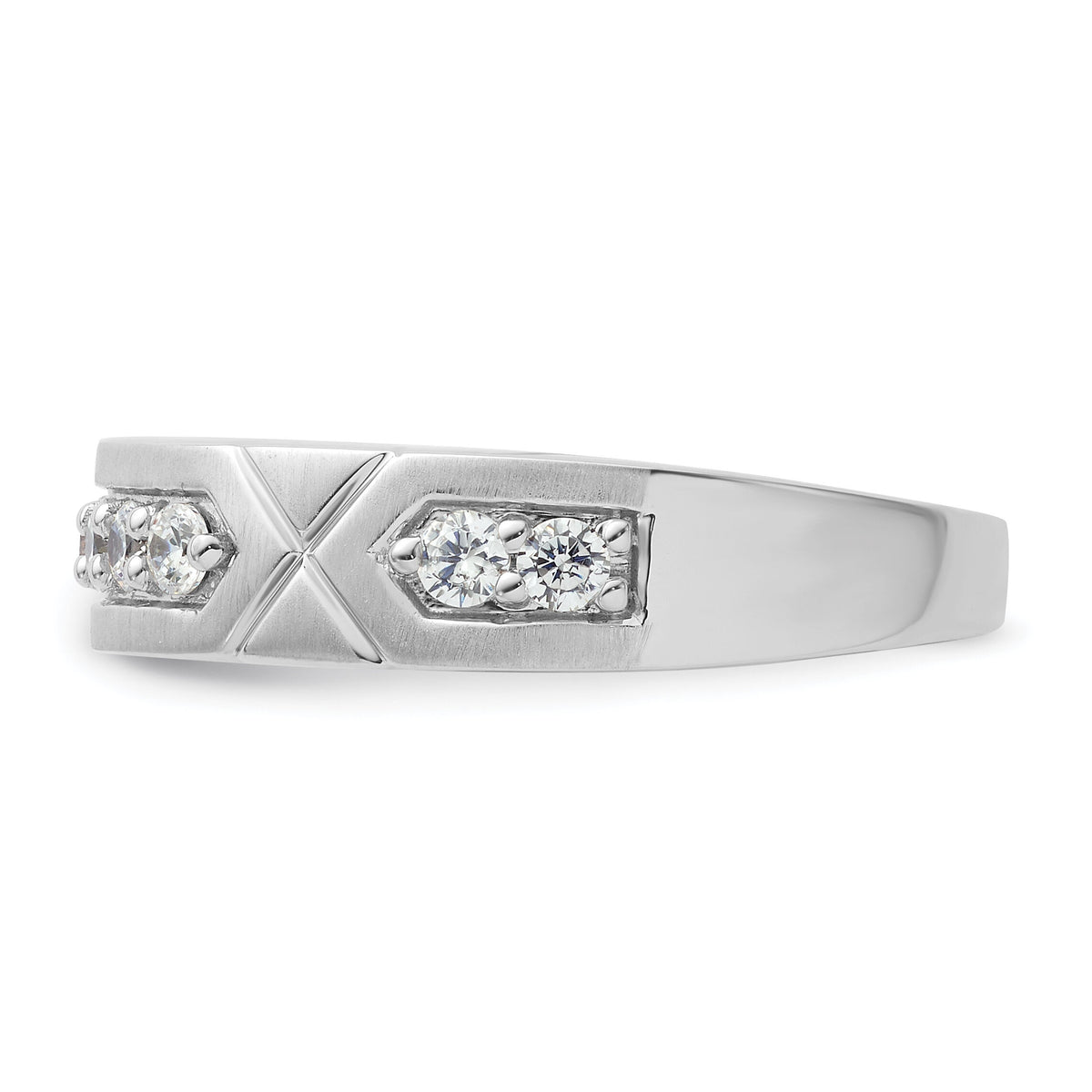 14k White Gold Polished & Satin Grooved Diamond Mens Wedding Band-RM10113B