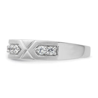14k White Gold Polished & Satin Grooved Diamond Mens Wedding Band-RM10113B