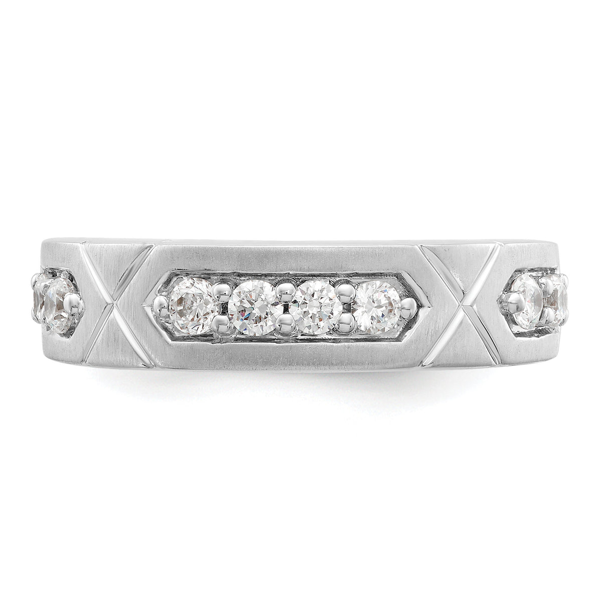 14k White Gold Polished & Satin Grooved Diamond Mens Wedding Band-RM10113B