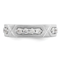 14k White Gold Polished & Satin Grooved Diamond Mens Wedding Band-RM10113B