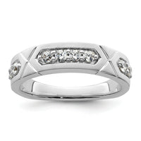 14k White Gold Polished & Satin Grooved Diamond Mens Wedding Band-RM10113B