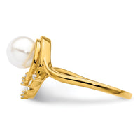 14K Polished Diamond and Pearl Ovals Fashion Ring-RM10174