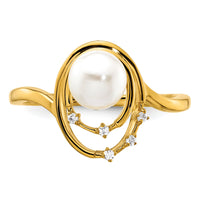 14K Polished Diamond and Pearl Ovals Fashion Ring-RM10174