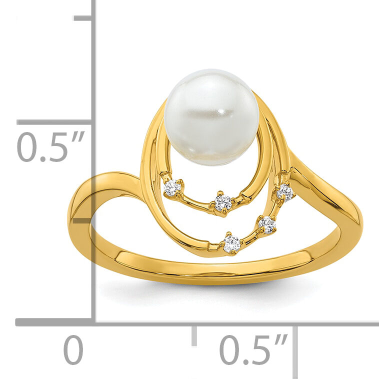 14K Polished Diamond and Pearl Ovals Fashion Ring-RM10174