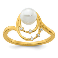 14K Polished Diamond and Pearl Ovals Fashion Ring-RM10174